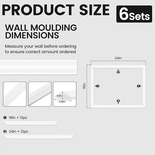 Peel and Stick Wainscoting Panels Kit, 6 Sets 16''x24'' Premade Wall Molding Peel and Stick Panels for Interior Wall Trim, Easy DIY Wainscoting Panels Peel and Stick Decor