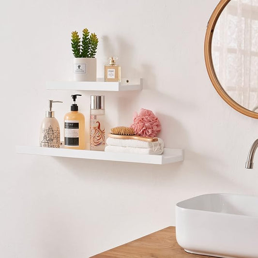 Floating Shelf White Oak Wood Wall Shelves 12 Inch (Upgrade Width 6"), Display Picture Ledge Shelf for Bedroom Living Room Bathroom Office Kitchen Wall Storage Shelves