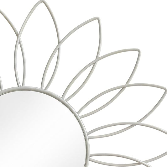 3 Pack Metal Mirrors for Wall Sunburst Wall Mirrors Home Décor Decorative Hanging Wall Art for Living Room Bedroom Entryway (White, Flowers)