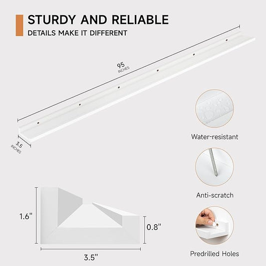 Floating Picture Ledge Shelves for Wall Set of 2, 95 Inches Picture Ledge Shelf with Long Large Nursery Book Shelf for Toys Storage Kids Bookshelf Wall Mounted Living Room Bedroom Decor Frames, White