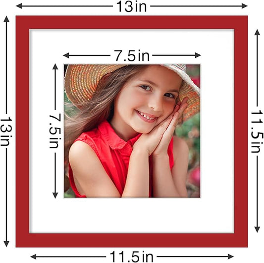 Vittanly 12x12 Picture Frames Set of 9, Shatter Resistant Plexiglass, Display 8x8 Pictures with Mat or 12x12 without Mat, Photo Frames for Wall Mount, Engineered Wood, Red