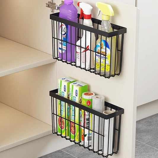2 Piece Kitchen Cabinet Door Storage Box,Self Adhesive Wall Mounted Storage Boxes,Wardrobe/Bathroom/Refrigerator Small Items Organizer Storage Box (Black)