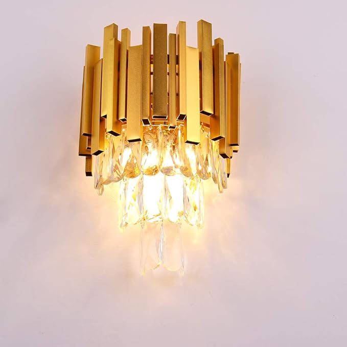 FRIXCHUR Gold Crystal Wall Light 3 Tiers Crystal Wall Sconce Lighting Led Wall Lamp Modern Wall Light Bedside Crystal Wall Lamp for Bedroom Bathroom Living Room Hallway Staircase 2X E12
