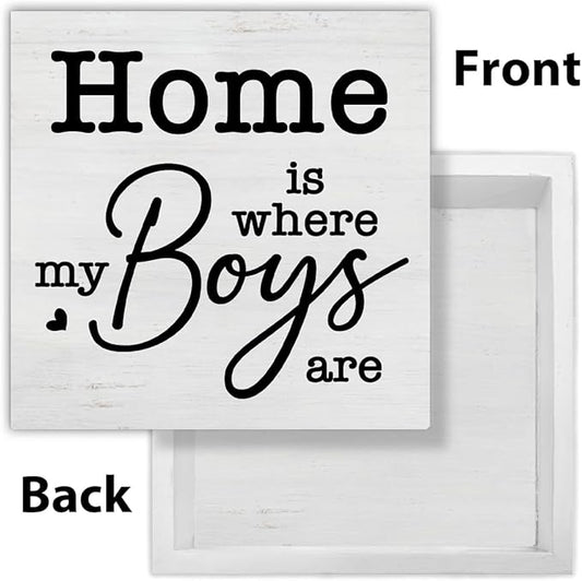 New Mom Gifts Rustic Family Decor Home Is Where My Boys Are Wooden Sign Family Decorations for Home Living Room Bedroom Desk Shelf Table 5 x 5 Inches