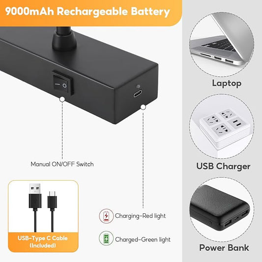 Picture Light for Wall Battery Operated, 20" Rechargeable Art Light with Remote and Timer for Painting, 9000mAh Wireless Wall Light for Display, Artwork, Portrait, Gallery, Black