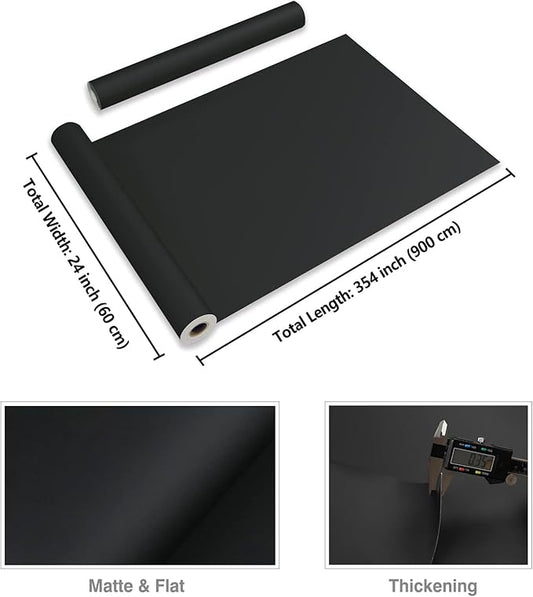 CRE8TIVE 24"x354" Black Wallpaper Peel and Stick Large Size Thick Matte Contact Paper Self Adhesive Removable Wall Covering Decorative Vinyl Film for Bedroom Kitchen Countertops Cabinets