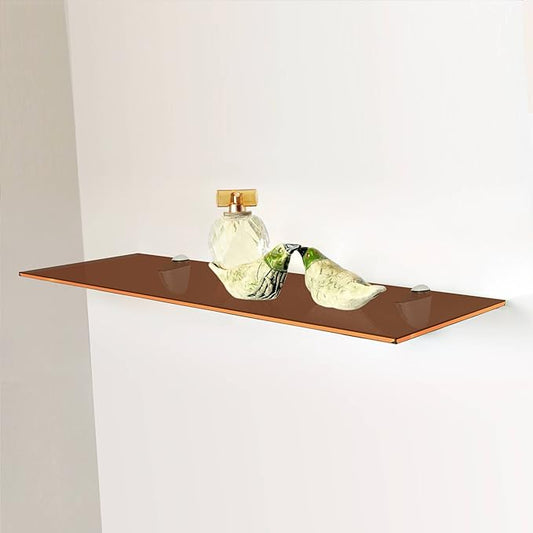 Fab Glass and Mirror 8" L x 24" W, Bronze Rectangle Floating Shelf Kit Glass Sheleves, 8" x 24" (1H-AVE6-NMJJ-BRZ)