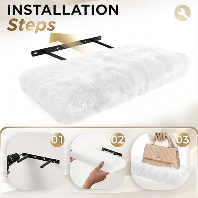 2 Pack Floating Shelves for Wall, Wood Shelf with Fluffy Soft White Shag Cover, Wall Mounted Rustic Shelves for Bathroom, Bedroom, Living Room, Kitchen, Hanging Shelf