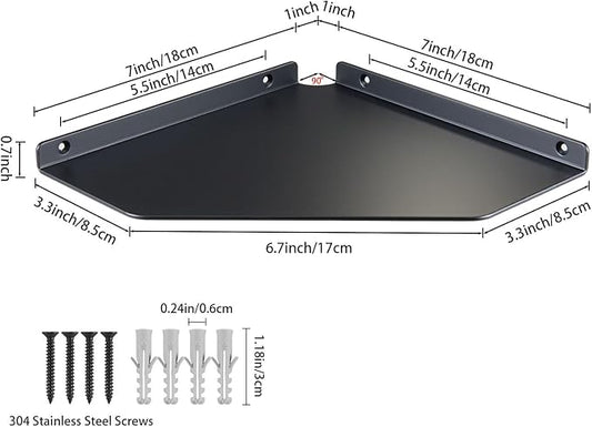 8 Inch Black Floating Corner Shelf Wall Mounted, Triangle Storage Shelf for Kitchen, Speakers, Wine, Decor & Small Electronics