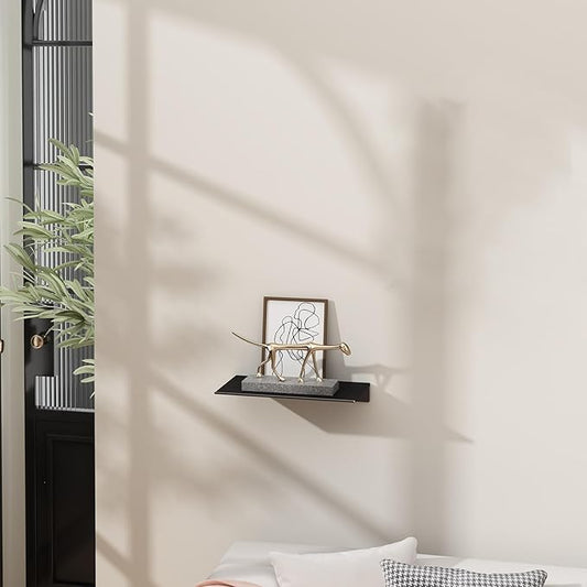 Danpoo Small Floating Shelf for Wall Storage, Mini Display Shelf for Collectibles, Metal Wall Shelf for Bathroom/Living Room/Kitchen/Bedroom(Black, 8")