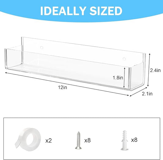 VAEHOLD 4 PACK Adhesive Acrylic Spice Rack with Nano Double Sided Tape Wall Mount Organizer (Black)