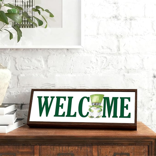Irish Welcome Sign, Irish Gnome Decor, Decorative Wooden Signs and Plaques, St Patricks Day Themed Decoration for Front Door, Modern Farmhouse Home Decor, Housewarming Decors, 9.5x3.1x1 inches