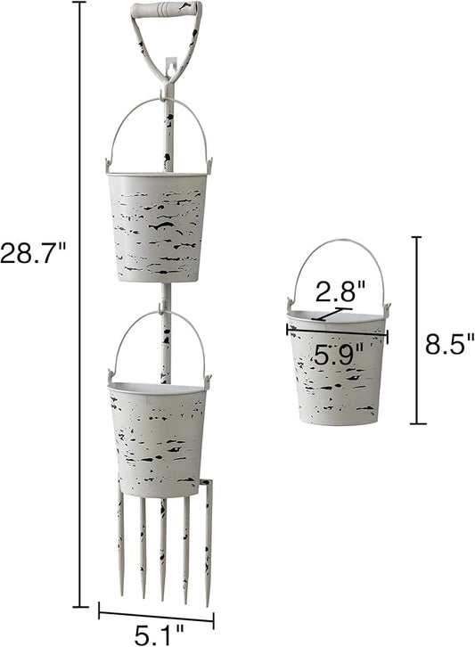 SOFE Farmhouse Wall Flower Pot, Distressed White Wall Planter Pitchfork Shaped, Metal Hanging Planter, Indoor Plant Hanger Vertical Garden Planter, Unique Planters Outdoor Wall Decor