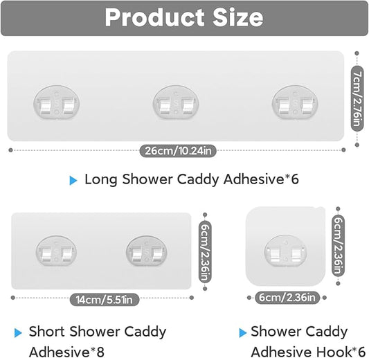 Lsnisni 20 Pack Shower Caddy Adhesive Replacement, Strong Adhesive Hooks for Shower Caddy, Waterproof Shower Adhesive Strips, No Drilling,for Bathroom Storage Shelves and Kitchen Racks
