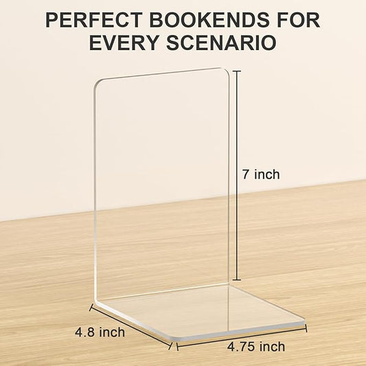 VFINE Acrylic Bookends 8 Pieces, Book Ends for Shelves, Clear Bookends for Shelves Decor Book Ends for Desktop Organizer, Book Stopper for Home Office School Supplies, 7 * 4.8 * 4.75 inch