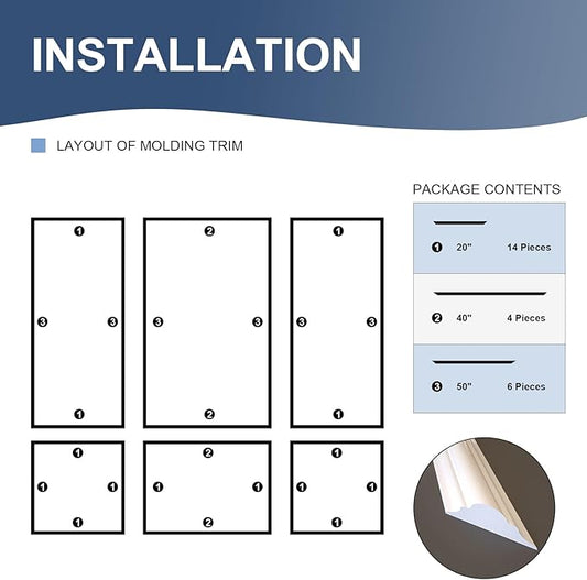 NeatiEase Peel and Stick Wall Molding Kit 6-Frame Premade, Ready-to-Assemble Wall Moulding Panel Frame, Self Adhesive Wainscoting Panels, Accent Molding Trim for Interior Walls Home Decor