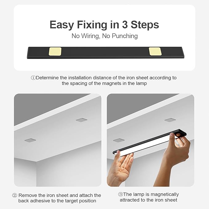 Under Cabinet Lighting, Motion Sensor 54 LED Under Cabinet Lights, 2Pack Rechargeable, 12inch 3 Colors Dimmable Closet Lights Under Counter Lights for for Kitchen, Shelf, Stair, Hallway(Black)
