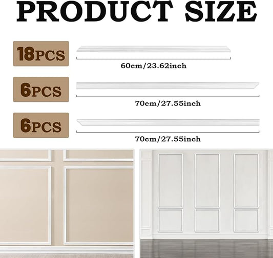 30 Piece Peel & Stick Wall Molding Kit, Pre-Cut Wainscoting Panels with Self-Adhesive Trim, Easy Install Wall Decor for Office Home Bedroom Living Room