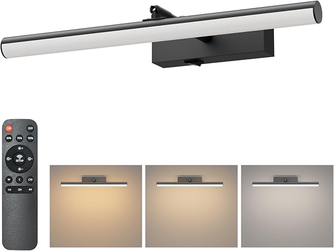 Tipace Dimmable Cordless Picture Light with Controller and Timer, Rechargeable 10000mAh Battery Wall Sconce for Wall Pictures, Gallery Artwork, Paintings, Portraits, Dartboards (Black)