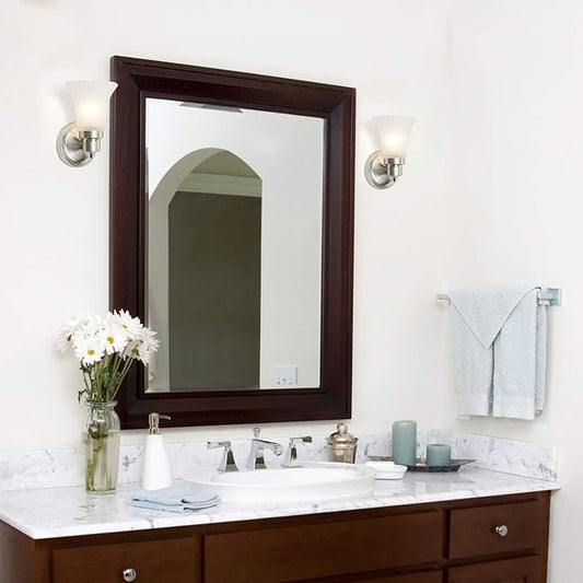 Design House Village Traditional 1-Light Indoor Dimmable Wall Sconce, Frosted Flute Glass, Twist On/Off Switch, Bathroom Bedroom Hallway, Satin Nickel, 8.25 in H x 5.1 in W, Uses 60W Bulb, 504977