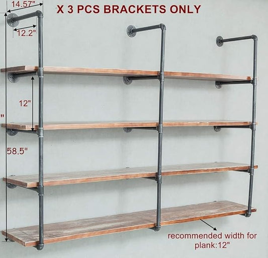 Industrial Wall Mounted Iron Floating Pipe Shelves/Shelving/Racks/Storage/Bookcases/Brackets, DIY Open Bookshelves/Shelving for Kitchen/Office, Retro Black,(5-Tier Shelf Brackets,Not Include Planks)