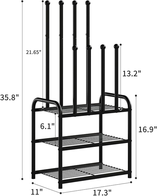 Shoe Rack - 3-Tier Metal Boot Rack Organizer for Entryway, Closet & Garage, Free Standing Shoe Shelf for Storage Tall Boots, Sneakers, Cowboy Boots, Black (Small - 4 Pairs)