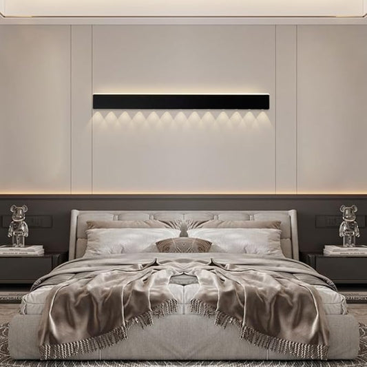 Black Long Strip Wall Light, Ultra-Thin Metal Wall Sconce, Modern LED Wall Lamp with Mini Spotlight, Up and Down Lighting Wall Lights, 3000K Warm Light Decorative Wall Lamp Fixture