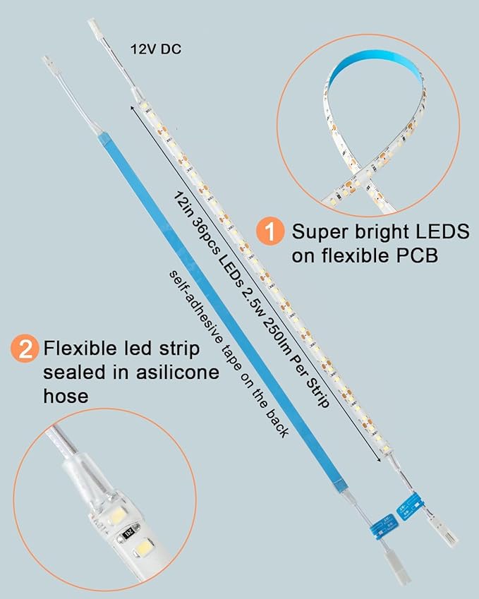 Cefrank LED Under Shelf Lighting Kit, (8) Linkable 12-Inch Light Strips Set, 20W 2000lm Daylight White, Flexible & Durable for Bookcases, Cabinets, Pantries, Showcase, Closet (Cool White)