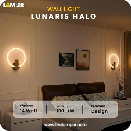 Lamper Lunaris Halo LED Wall Light Hardwired 1 Pack Modern Ring Wall Sconce for Bedroom & Living Room Warm White Indoor Wall Mounted Light Fixture for Hallway, Office & Accent Wall Décor