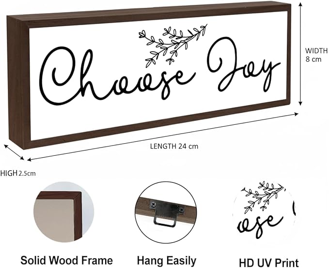 Choose Joy Sign, Happy Decoration for Home Office, Inspirational Wooden Framed Sign, Living Room Decor Tabletop, Rustic Home Bar Club Decors, Farmhouse Wall Decoration