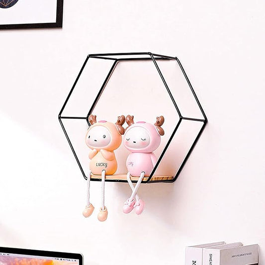 3Pcs Hexagonal Floating Shelves Wall Decor Modern Gold Hexagon Shelves for Wall Decorative Hexagon Metal Wire Storage Shelves Wall Mounted Floating Shelf Display Storage Rack for Bedroom Living(Black)