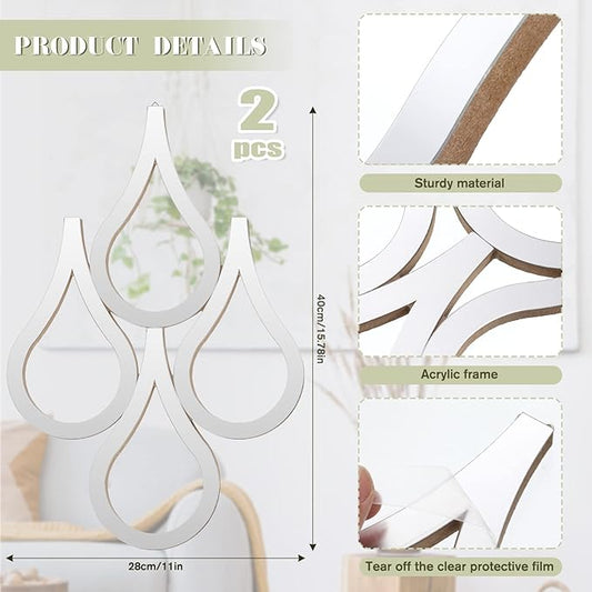 Weysat 2 Pieces Teardrop Wall Mirror Hanging Wall Mounted Decorative Accent Mirror for Home Living Room Bedroom Bathroom, 15.7 x 11 Inch(Silver)