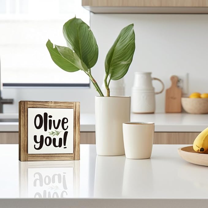 Olive You Box Sign - Funny Wooden Desk, Shelf Decor for Home, Farmhouse Kitchen Bar, Cute Kitchen Decor for Shelf, Home Bar Decoration