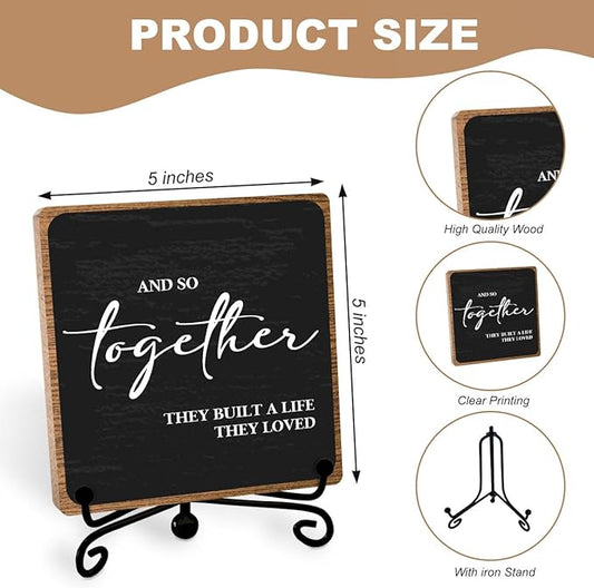 Home Wooden Decor Sign, Farmhouse Plaque with Stand, Warmth Housewarming Gifts for Women Men Family, Table Desk Cubicles Accessories for Living Room Bedroom Home Decorations