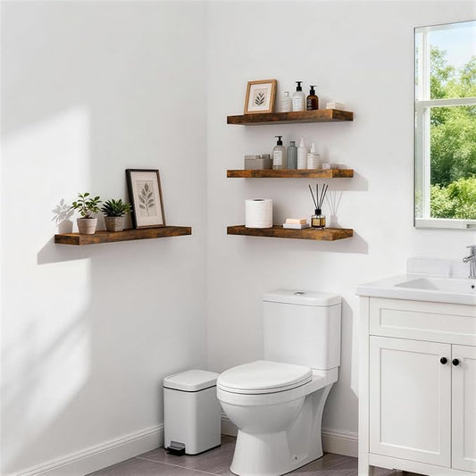BAYKA Floating Shelves, 22.5 inches Rustic Wood Wall Shelves for Bathroom,Bedroom, Living Room, Kitchen & Book, Hanging Display Decor Organization Shelf with 22 lbs Capacity (Rustic Brown)
