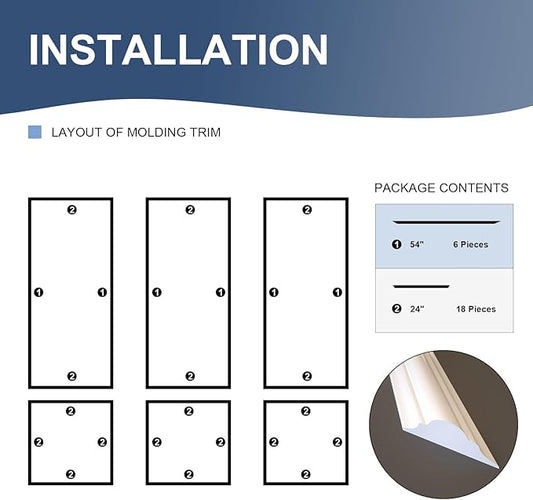 NeatiEase Peel and Stick Wall Molding Kit 6-Frame Premade, Ready-to-Assemble Wall Moulding Panel Frame, Self Adhesive Wainscoting Panels, Accent Molding Trim for Interior Walls Home Decor (Style 1)