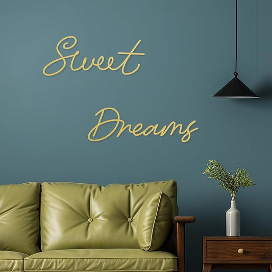 Zzbakress Sweet Dreams Wall Decor Metal Wall Art Large Modern Living Room Farmhouse Sign for Bedroom Black Metal Wall Art for Office and Home Wall Decor (Gold, Farmhouse)