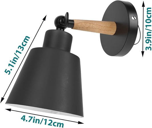 Nordic Modern Wall Light with Wood Accent Simple Stylish Hanging Wall Lamp for Bedroom Corridor and Bedside Metal Frame Elegant Minimalist Black Finish Bulb Not Included