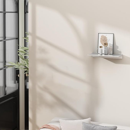 Danpoo Small Floating Shelf for Wall Storage, Mini Display Shelf for Collectibles, Metal Wall Shelf for Bathroom/Living Room/Kitchen/Bedroom(Silver, 8")