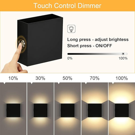 Lightess LED Wall Sconce Battery Powered Set of 2, Touch Control Dimmable Wall Lamp Rechargeable Black, Up Down Wall Mount Lights for Hallway Living Room, Warm White, LG9939111