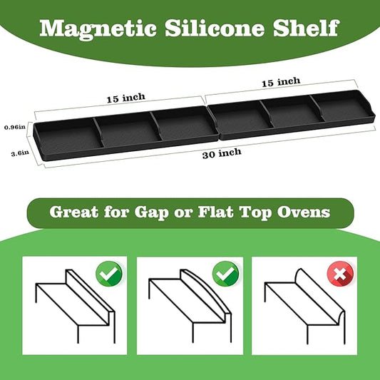 30 Inch Silicone Stove Top Shelf Magnetic for Kitchen, Strong Magnetic Heat Resistant Spice Rack Organizer for Over Stove Oven (Black)