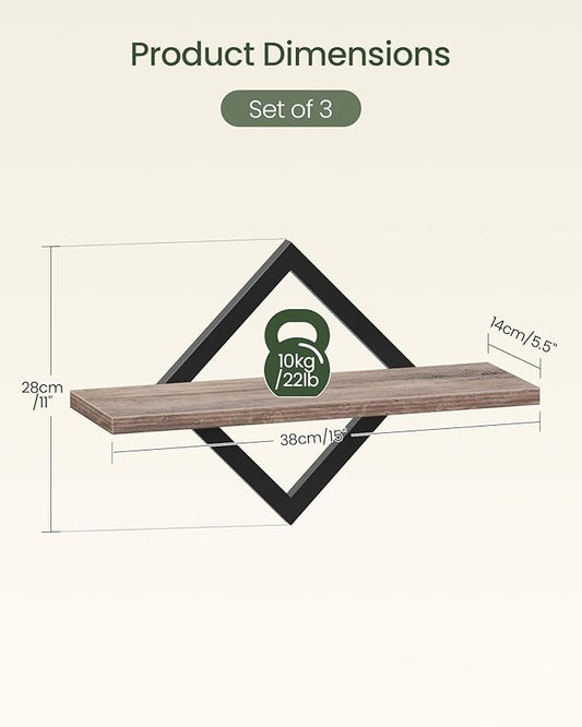 Floating Shelves for Wall, Set of 3 Wall Mounted Storage Shelves for Living Room, Bedroom, Kitchen, Bathroom, Greige TBJ03P3BG