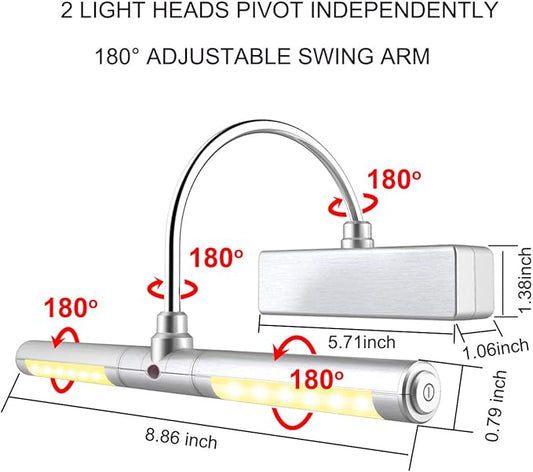 LUXSWAY Battery Powered Picture Light,Wireless Painting Lights with Remote,3 Modes Brightness Art Display Lights,8.9 Inch Rotatable Lighting Head and Timer Off for Painting Frame Portrait Art-Small