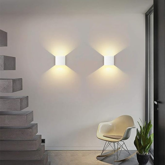 Lightess Modern Wall Sconce Mini 10W White Hardwired, Set of 2 Up Down Wall Mount Lights Indoor Mini Metal LED Wall Lamp for Living Room Bedroom Hallway Decor, Warm White, O1181TP