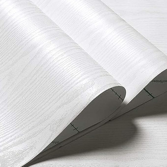 Abyssaly White Wood Paper Self-Adhesive 15.7 in X 196 in Real Wood Grain Touch White Wallpaper Easy to Clean Thicken Perfectly Covers The Surface Without Passing Through The Primary Color