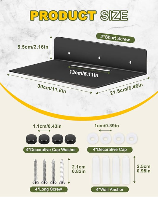 eZAKKA Metal Wall Shelves, Metal Floating Shelf,12" Aluminum Alloy Small Floating Shelf,for Bathroom, Bedroom, Living Room, Kitchen,Office, 2 Pack, Black