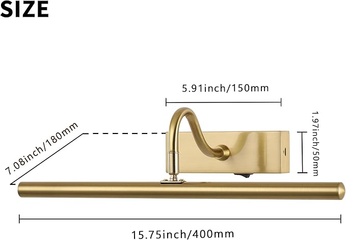 Picture Light for Wall, 5000mAh Rechargeable Wireless Remote Lights, Dimmable Gold LED Art Painting Light with 3 Color Temps, Display for Gallery, Living Room, Bedroom, Hallway (16-Inch)