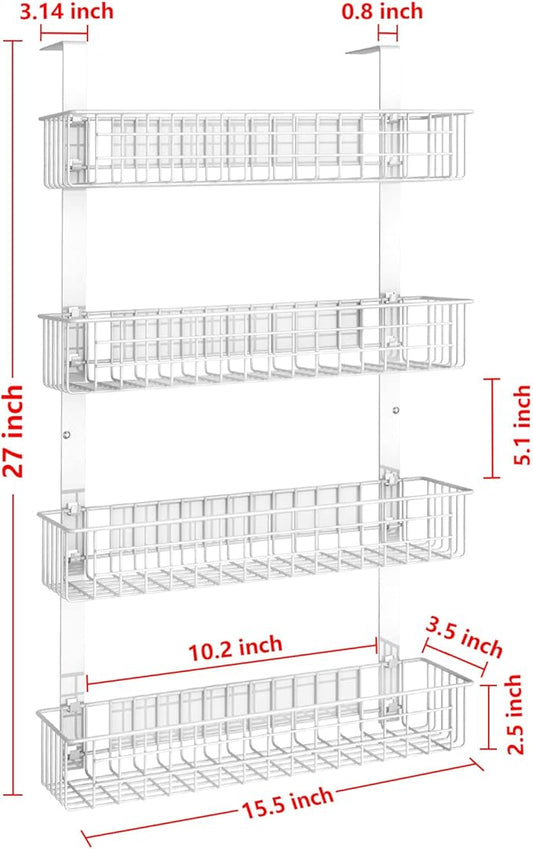 4 Tier Magnetic Spice Rack | Strongly Magnetic Spice Shelf with Utility Hooks | Refrigerator Spice Storage | Kitchen Storage Rack for Placing Seasoning Bottles, Plastic Wraps or Garbage Bags (White)