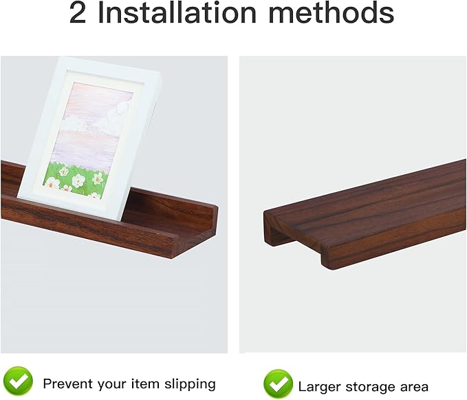 Long Floating Shelves Set of 4,Wood Picture Shelf for Wall with Ledge,Photo Frames Display Shelves Wall Mounted Rustic for Living Room Bedroom Kids Nursery,Home Decor Dark Walnut (36 Inches )