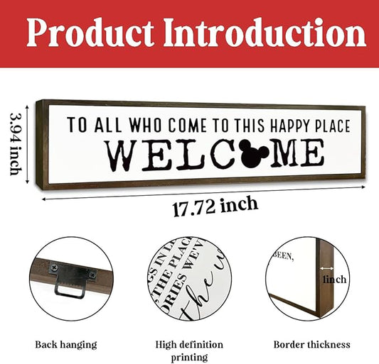 Disney, Disney Addict, Welcome Sign, Wall Table Shelf Decoration, Home Decor for Front Door, Porch Hanging Signs Decor for Indoor Outdoor, Hanging Framed Wood Sign, To All Who Come To This Happy Place 08